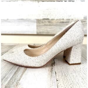 Marc Fisher 7.5 Zala Silver Tweed Pointed Toe Block Heel Pumps Womens NEW